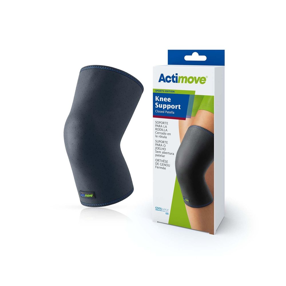 Actimove Sports Edition Knee Brace, Closed Patella | Compression Sleeve for ACL MCL Injury Recovery Support, Navy, Large
