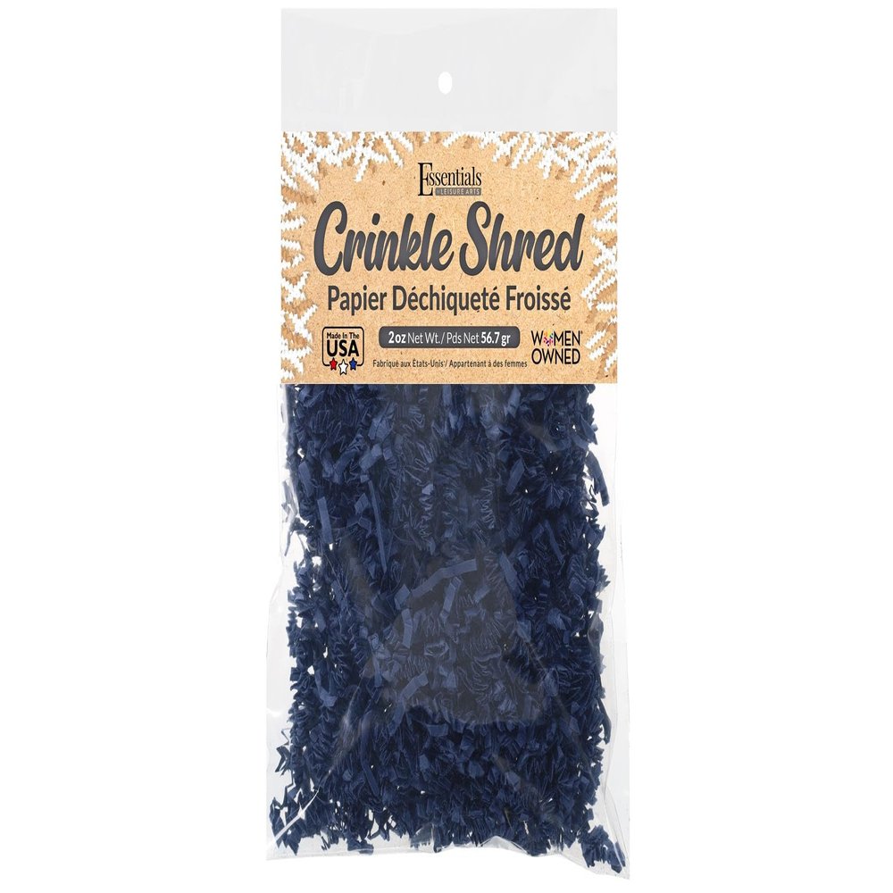 Essentials by Leisure Arts Crinkle Shred Bag, Navy Blue, 2oz Shredded Paper Filler, Crinkle Cut Paper Shred Filler, Box Filler, Shredded Paper for Gift Box, Paper Crinkle Filler, Box Filling