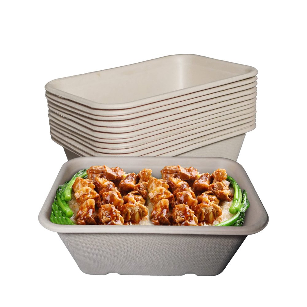 EcoQuality 34oz Disposable Bowls - Rectangular Compostable Sugarcane Fiber Biodegradable Paper Bowls Eco-Friendly Oblong Take Out Food Containers, Food Storage, Microwave Safe, Meal Prep (100 PACK)