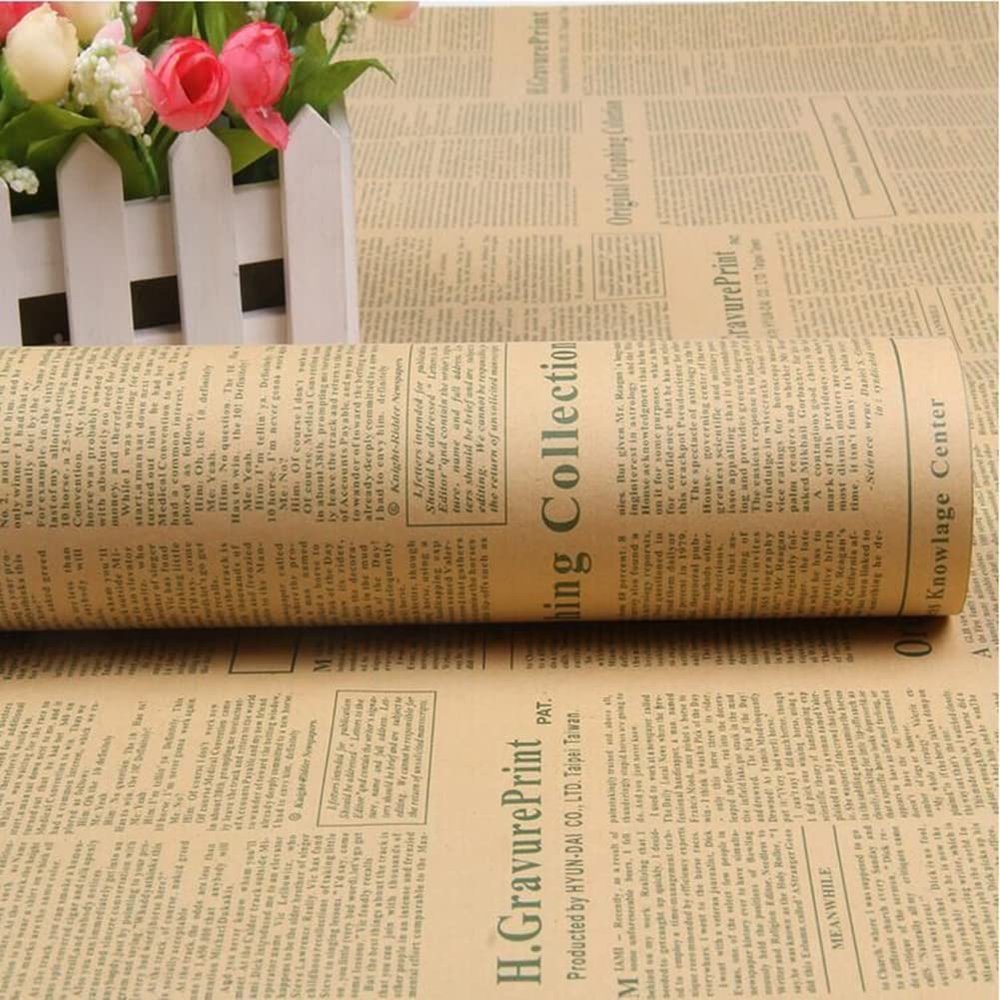 Green Cowhide Wrapping Paper, 19.627.5 Inch Retro English Newspaper Floral Wrapping Paper Bouquets, Flower Shop Paper Supplies for Gift Baskets, Mother's Day Weddings Graduation Ceremony 20 Pcs