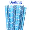 100 pcs Nautical Sailing Party Paper Straws, Disposable Biodegradable Decorative Blue Red White Anchor Sailboat Boat Sailor Bar Cute Party Supplies Drinking Straws Birthday Baby Shower Cake Pop Sticks view 2