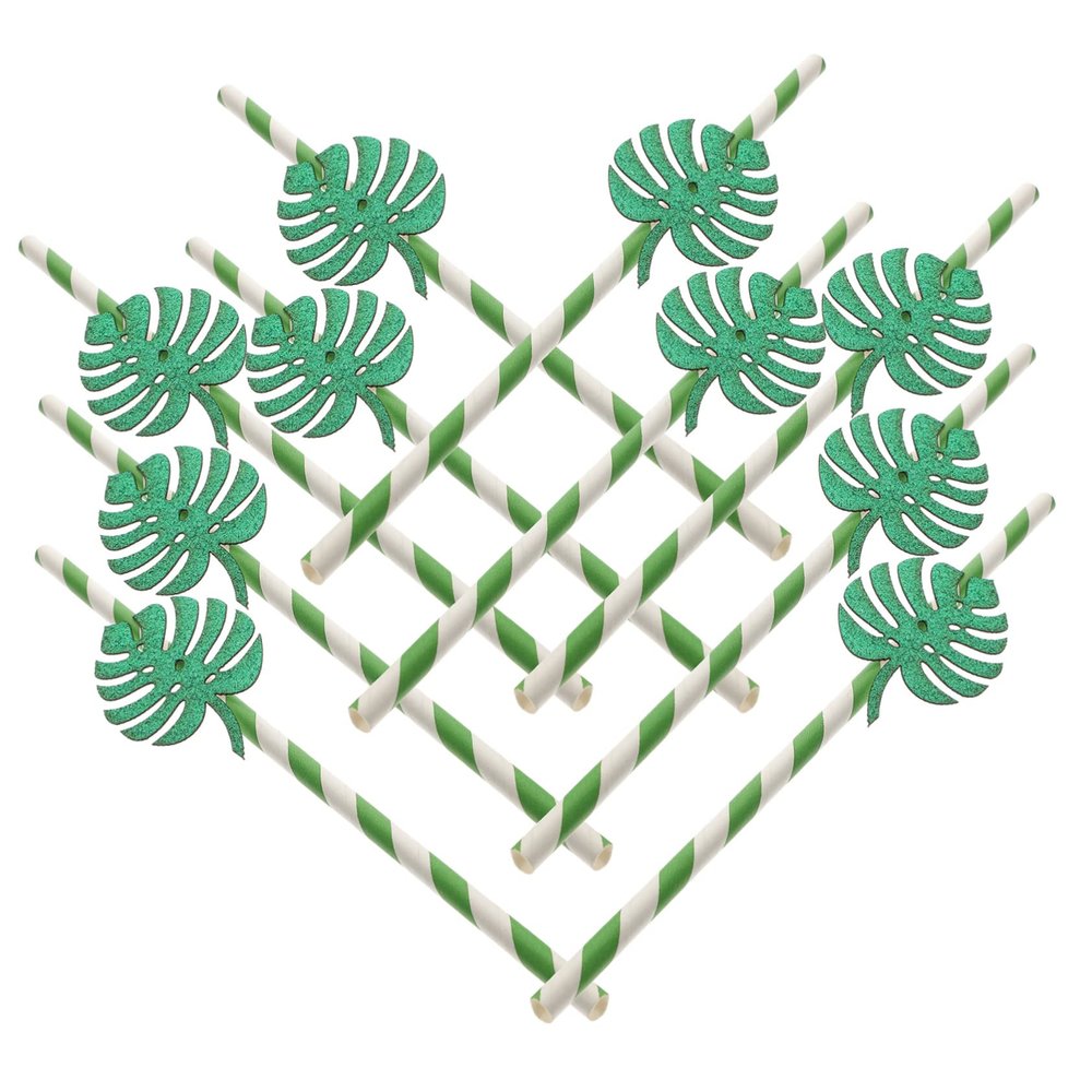 BESTonZON 10pcs Monstera Leaf Straw Summer Decorations Cactus Decorations Decorations Decorative Straws Monstera Leaf Straws Luau Drinks Straws Drinking Straws Party Disposable Straws