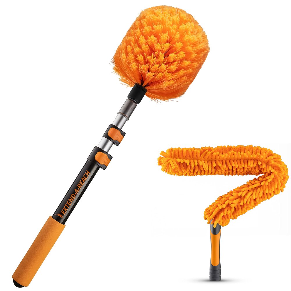1.5-to-4 ft Cobweb Duster & Flexible Ceiling Fan Cleaner Duster with Extension Pole // Spider Web Cleaner Cobweb Brush for Outdoor & Indoor Web Cleaning // Lightweight & Sturdy Telescopic Pole