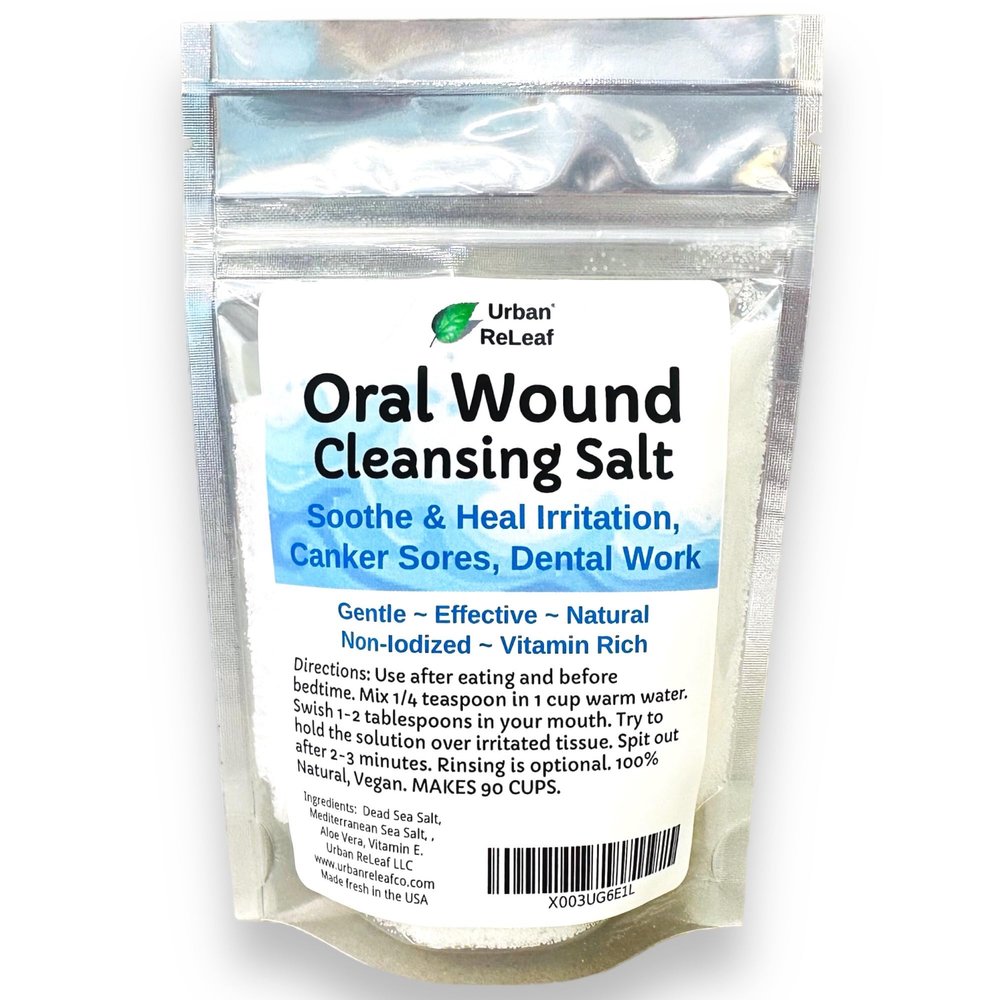Urban ReLeaf Oral Wound Cleansing Salt 6 oz Bag! Makes 90 Cups of Solution. Soothe, Heal Irritation, Dental Work. 100% Natural, Braces, Mouth, Gum, Canker Sores, Dentures. Made in USA Fresh!