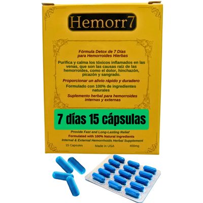 Hemorr7: 7Days 15 Capsules Herbal Hemorrhoid Detox Formula,Frmula Herbal para desintoxicar las hemorroides Durante 7 das