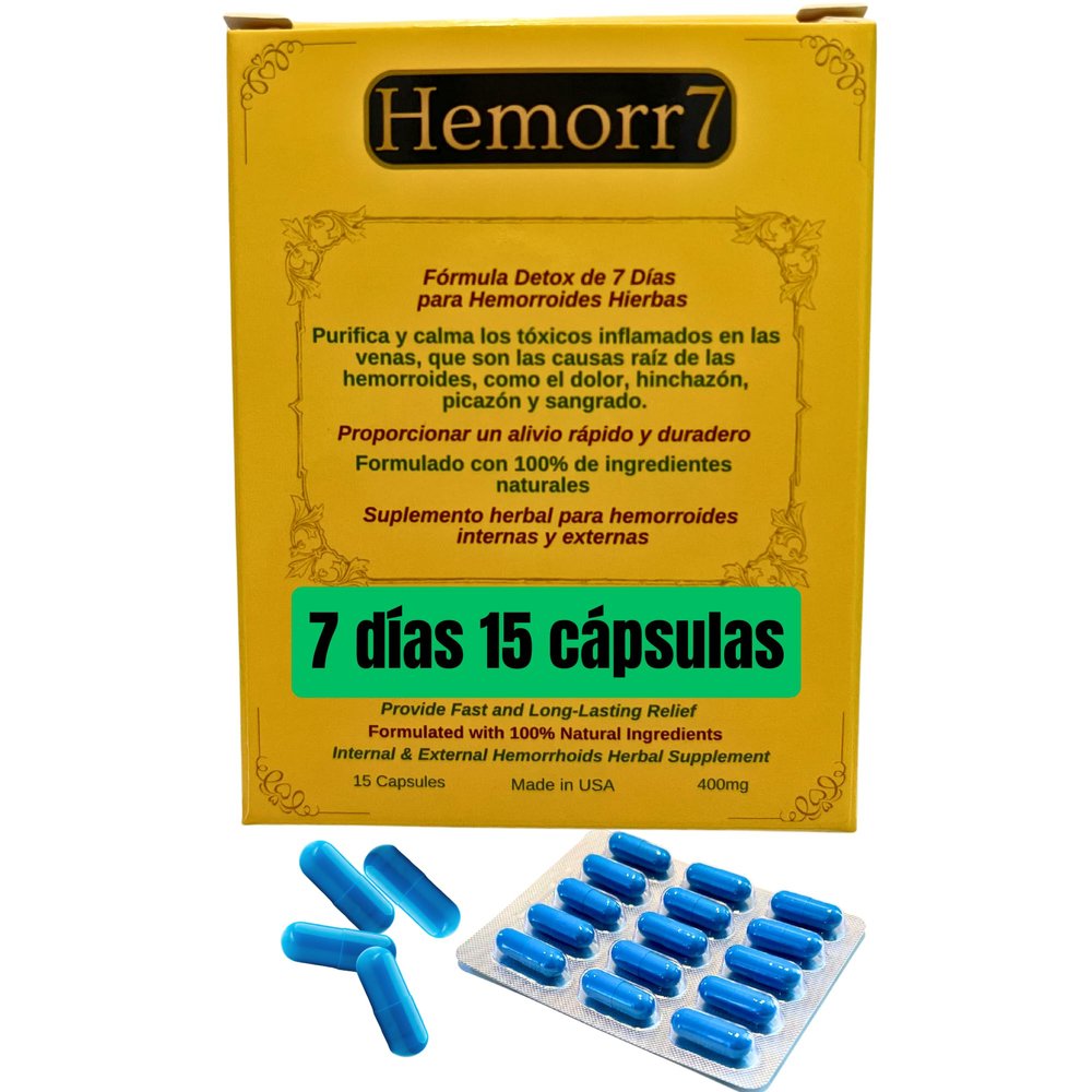 Hemorr7: 7Days 15 Capsules Herbal Hemorrhoid Detox Formula,Frmula Herbal para desintoxicar las hemorroides Durante 7 das