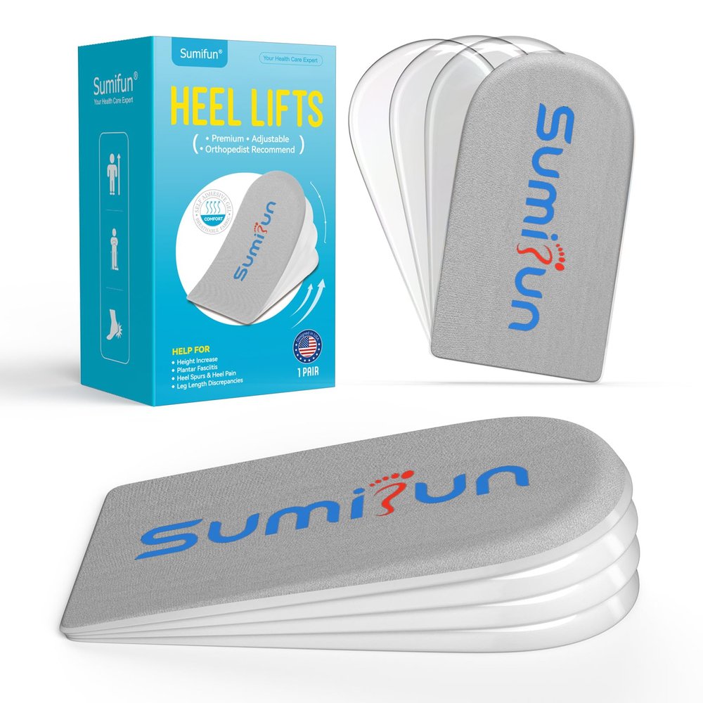 Sumifun Heel Lift, 4-Layer 1 Inch Gel Shoe Lifts for Women Uneven Legs, Adjustable Orthopedic Heel Lifts for Heel Pain and Leg Length Discrepancy, Heel Wedge Inserts 1/4" 1/2" 3/4" (Size L, Gray)