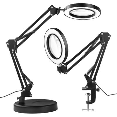 10X Magnifying Glass with Light and Stand Desk Magnifying Glass Light Table Loupe with Heavy Base 3 Color Dimmable LED Lamp for Close Work Precision Machinery Repair Reading Craft