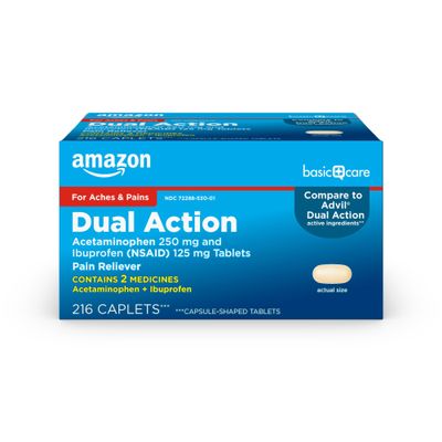 Amazon Basic Care Dual Action Acetaminophen 250 mg and Ibuprofen (NSAID) 125 mg Tablets, 216 Count