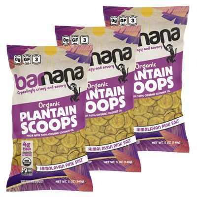 Barnana - Himalayan Pink Salt-Flavored Plantain Scoops, Healthy Snacks, Savory & Delicious, High in Fiber, Zero Sugar, Made w/ 100% Coconut Oil, Non-GMO, USDA Organic, Gluten-Free (3-Pack, 140g)