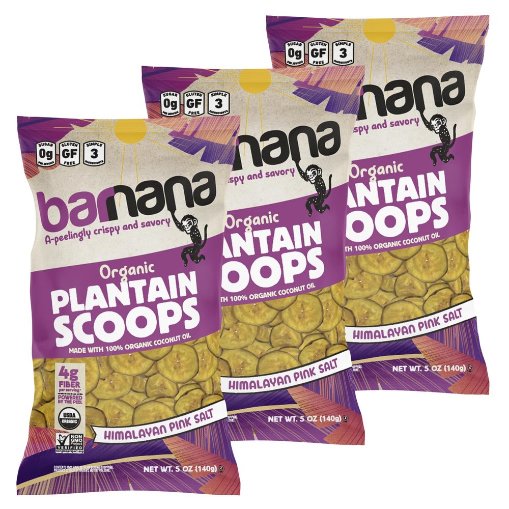 Barnana - Himalayan Pink Salt-Flavored Plantain Scoops, Healthy Snacks, Savory & Delicious, High in Fiber, Zero Sugar, Made w/ 100% Coconut Oil, Non-GMO, USDA Organic, Gluten-Free (3-Pack, 140g)