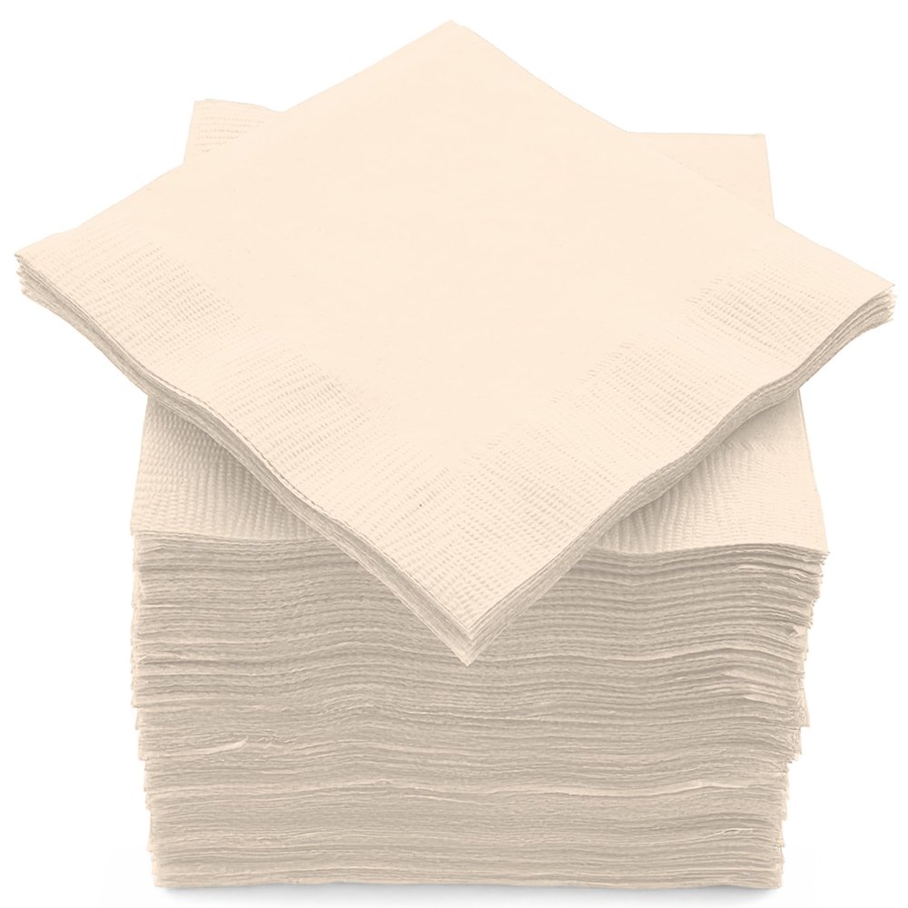 100 Pack Ivory Beverage Napkins, Big Party Pack, 2 Ply, Ideal for Wedding, Party, Birthday, Dinner, Lunch, Cocktails. (5 x 5) by Amcrate