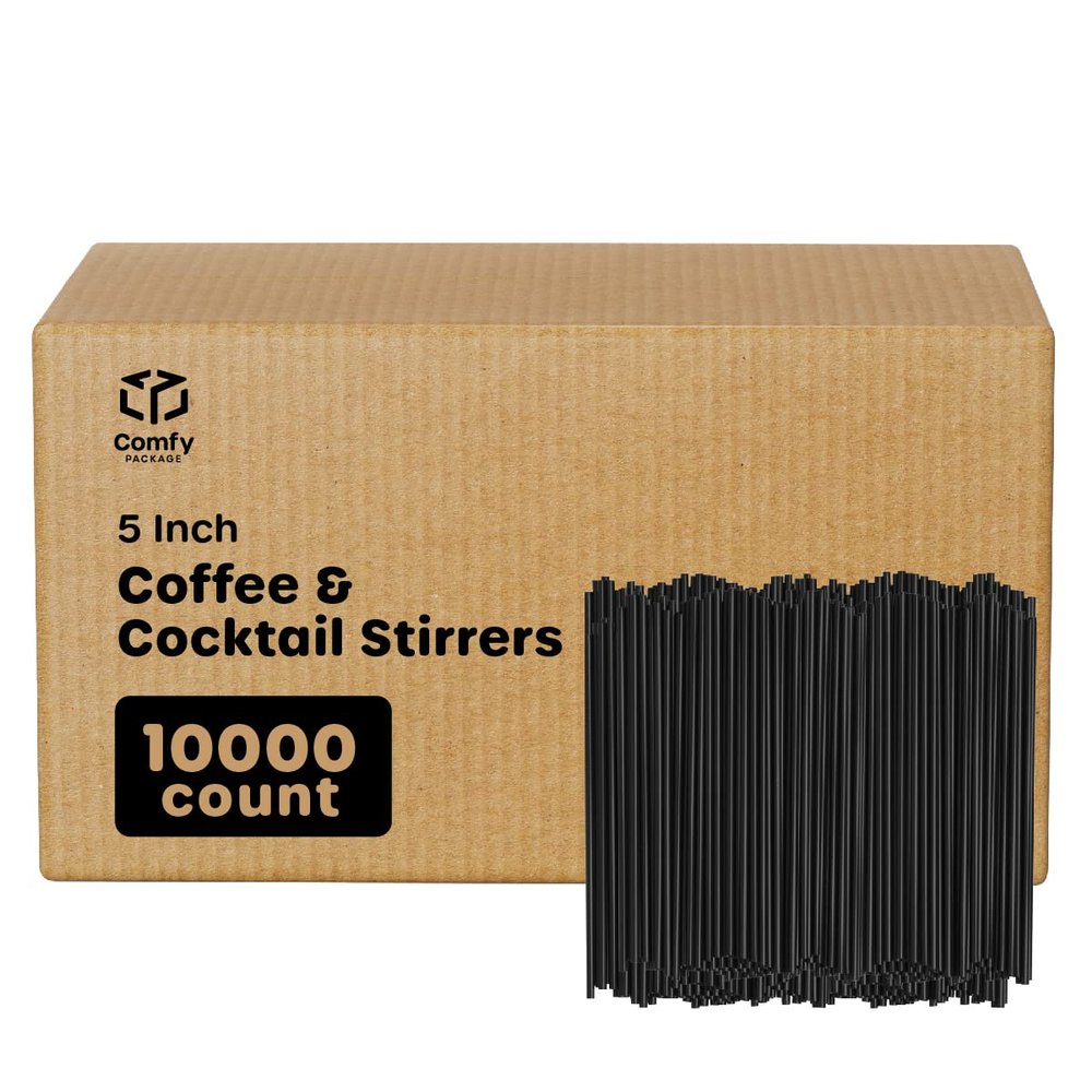 Comfy Package [Case of 10,000] 7.75"High Black Straws, Disposable Plastic Drinking Straws - Black