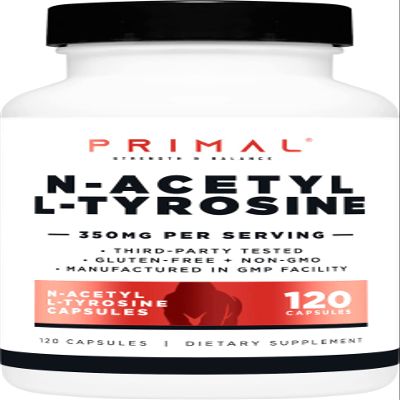 Primal N-Acetyl L-Tyrosine Capsules (120 Servings, 350mg Per Serving) (NALT) - Gluten Free, Non-GMO Amino Acid Supplement