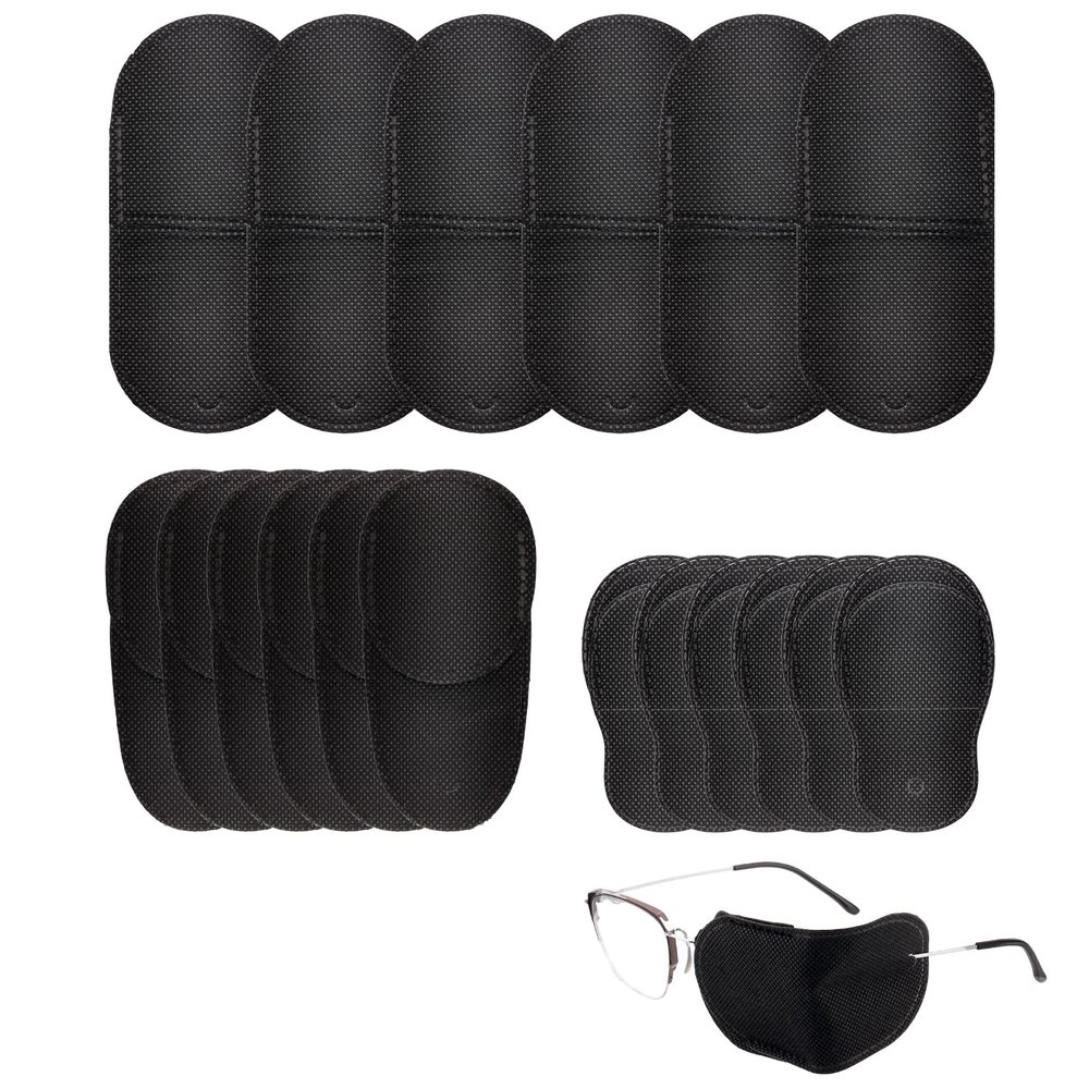 18pcs Glasses Eye Patches, 3 Sizes & Styles Eye Patch for Glasses Reusable Eye Patches Multifunctional Eye Patches for Lazy Eye for Kids Adults (Black)