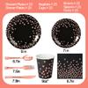 175PCS Black and Rose Gold Party Supplies,Rose Gold Dot on Black Paper Plates Napkins and Cups,Plastic Silverware Disposable Dinnerware Sets Serve 25 for Graduation Wedding Birthday Party Decorations view 2