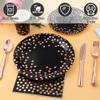175PCS Black and Rose Gold Party Supplies,Rose Gold Dot on Black Paper Plates Napkins and Cups,Plastic Silverware Disposable Dinnerware Sets Serve 25 for Graduation Wedding Birthday Party Decorations view 3