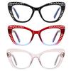 3 Pack Cat Eye Reading Glasses for Women - Blue Light Blocking Ladies Fashion Readers with Flexible Spring Hinges, Anti-Glare (black/red blue/pink, 1.5, multiplier_x) view 1