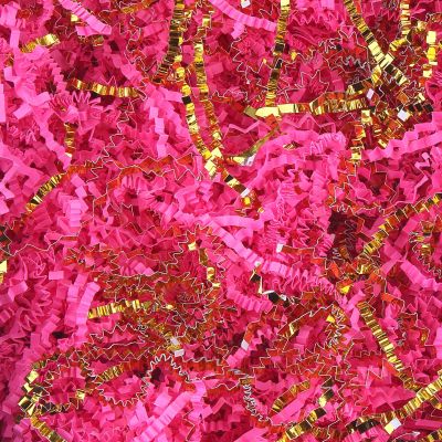 Crinkle Cut Paper Shred Filler 8 oz (1/2 lb) Gift Wrapping & Gift Basket Filler for Christmas, Halloween & Wedding Decorations,Crafting Activities,Many Color Options(Fluorescent Pink and Gold)