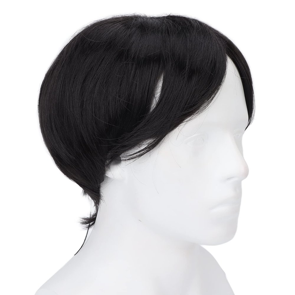 TITA-DONG Short Black Men's Wigs, Synthetic Full Wig Replacement Wig, Finely Cut, Fluffy, Realistic, Breathable mesh, Solid Synthetic Hair for Handsome Male Everyday Costumes