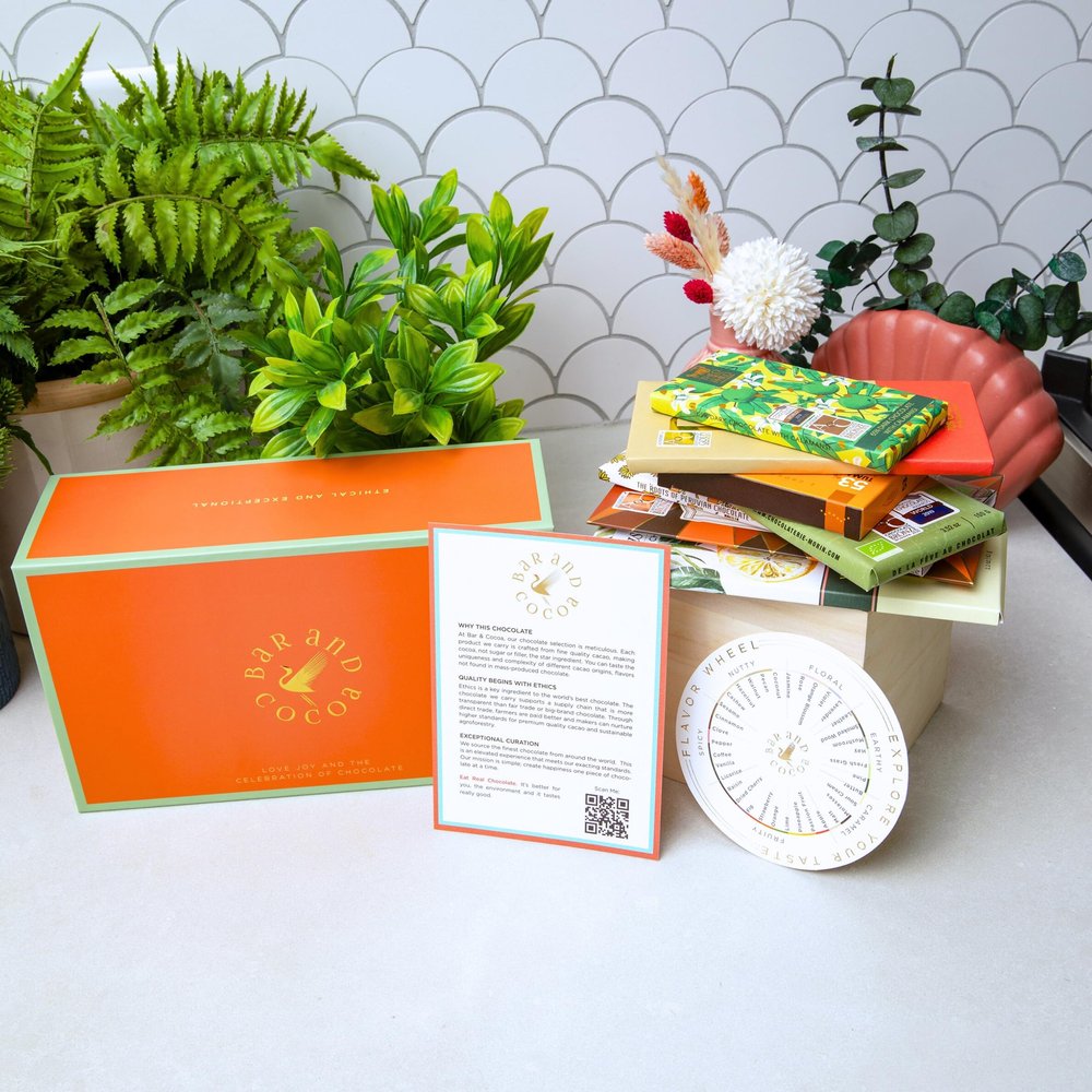 Bar & Cocoa Chocolate Bars of the World Gift Box (Dark & Vegan w/Flavors) Dark Chocolate 10 Bars - World Chocolate - Premium, Bean-to-Bar, Woman Owned, Award Winning - Vegan - Gift Box