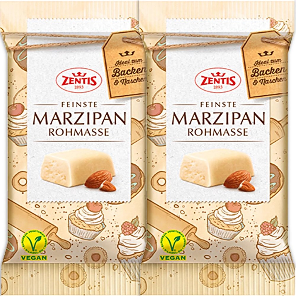 Zentis Fein Marzipan Raw Mass 2x200 g (14.11 Oz) - Almond Marzipan for Baking, Decorating, Shaping and Cooking/Germany