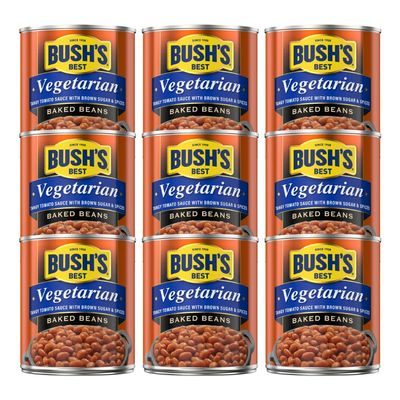 BUSH'S BEST Vegetarian Baked Beans- Canned Beans, Baked Beans,Kosher, Source of Plant Based Protein and Fiber, Low Fat, Gluten Free 8.3 OZ (Pack of 9)