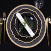 PLASTICPRO 64 Pack Elegant Disposable Plastic Plates Combo Set Includes 32 Dinner Plates and 32 Salad Plates Heavy Duty Fancy Party Plates Black & Gold Contemporary Design view 2