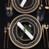PLASTICPRO 64 Pack Elegant Disposable Plastic Plates Combo Set Includes 32 Dinner Plates and 32 Salad Plates Heavy Duty Fancy Party Plates Black & Gold Contemporary Design view 3