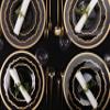 PLASTICPRO 64 Pack Elegant Disposable Plastic Plates Combo Set Includes 32 Dinner Plates and 32 Salad Plates Heavy Duty Fancy Party Plates Black & Gold Contemporary Design view 4