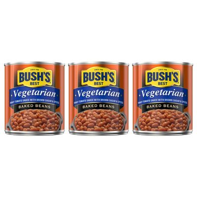 BUSH'S BEST Vegetarian Baked Beans- Canned Beans, Baked Beans,Kosher, Source of Plant Based Protein and Fiber, Low Fat, Gluten Free 8.3 OZ (Pack of 3)
