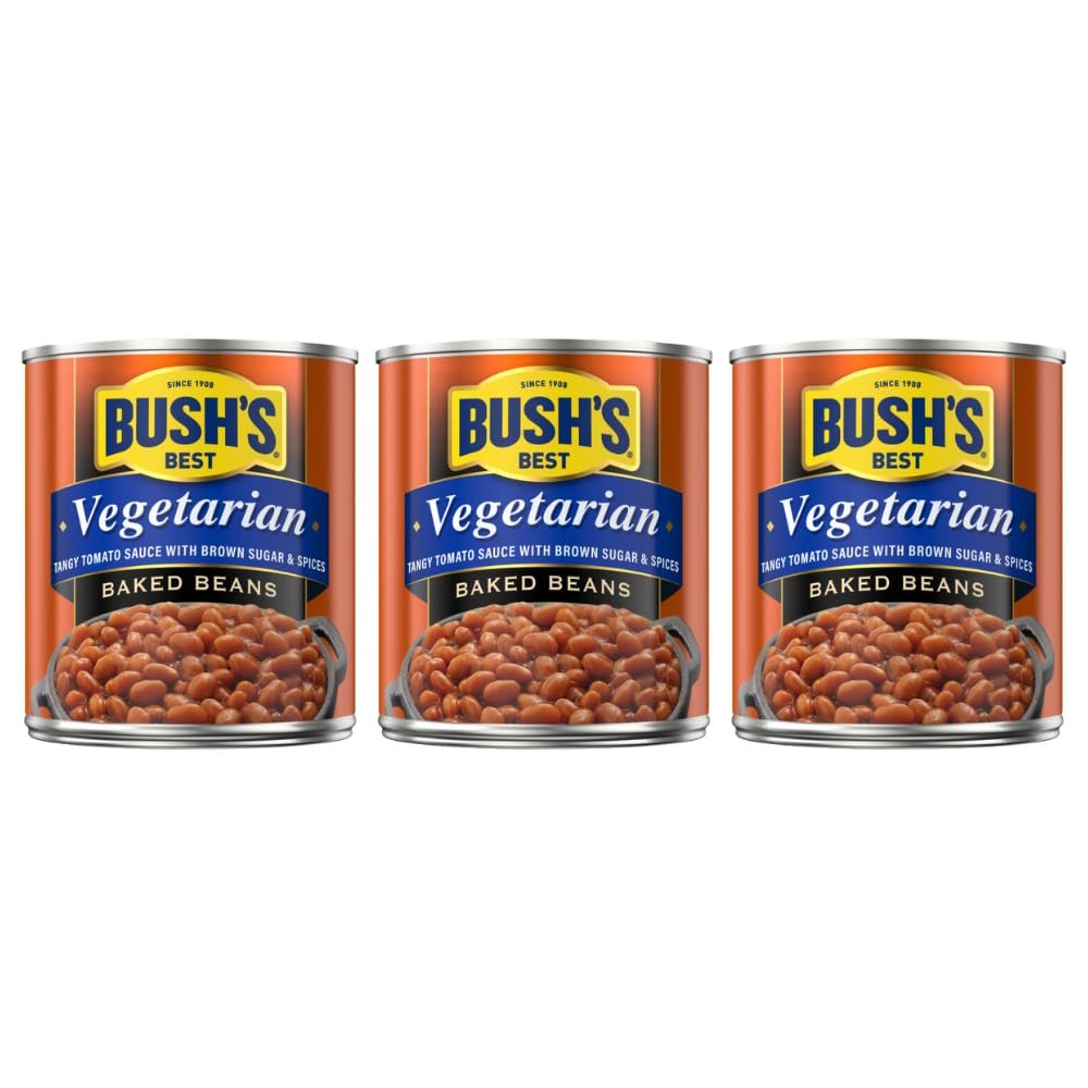 BUSH'S BEST Vegetarian Baked Beans- Canned Beans, Baked Beans,Kosher, Source of Plant Based Protein and Fiber, Low Fat, Gluten Free 8.3 OZ (Pack of 3)