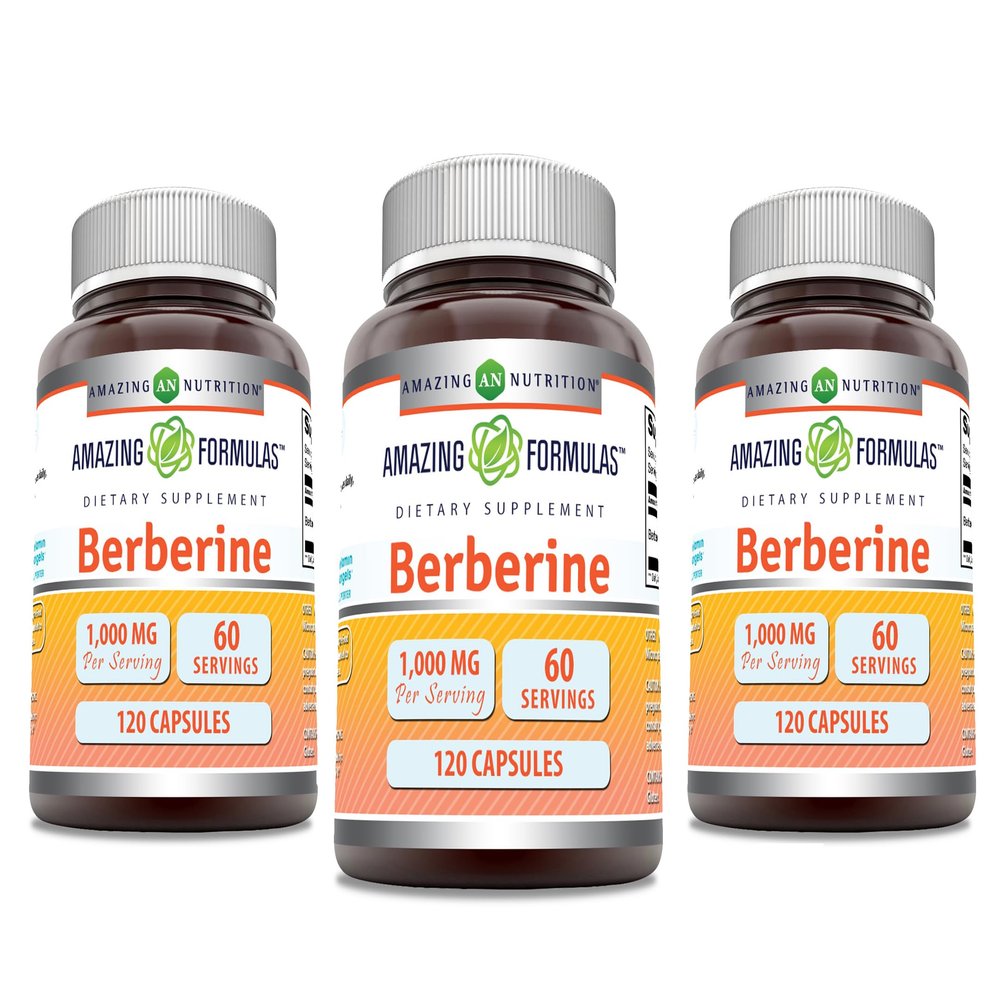 Amazing Formulas Berberine 1000mg Per Serving Capsules Supplement | Non GMO | Gluten Free | Made in USA (120 | 3 Pack)