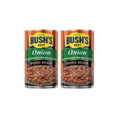 Bush's Best Onion Baked Beans, Gluten and Cholesterol Free, Good Source of Fiber, Low Fat, 7g of Protein and 5g of Fiber per Serving, 28 Ounce (Pack of 2)