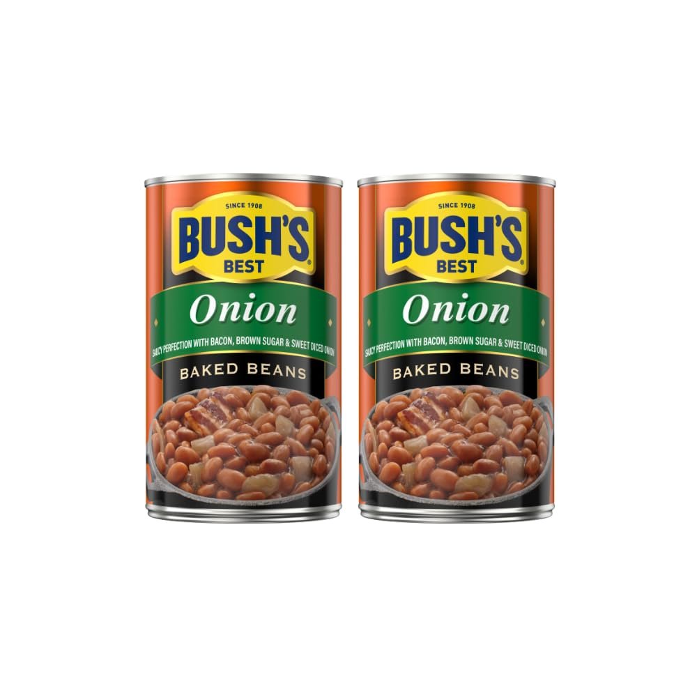 Bush's Best Onion Baked Beans, Gluten and Cholesterol Free, Good Source of Fiber, Low Fat, 7g of Protein and 5g of Fiber per Serving, 28 Ounce (Pack of 2)