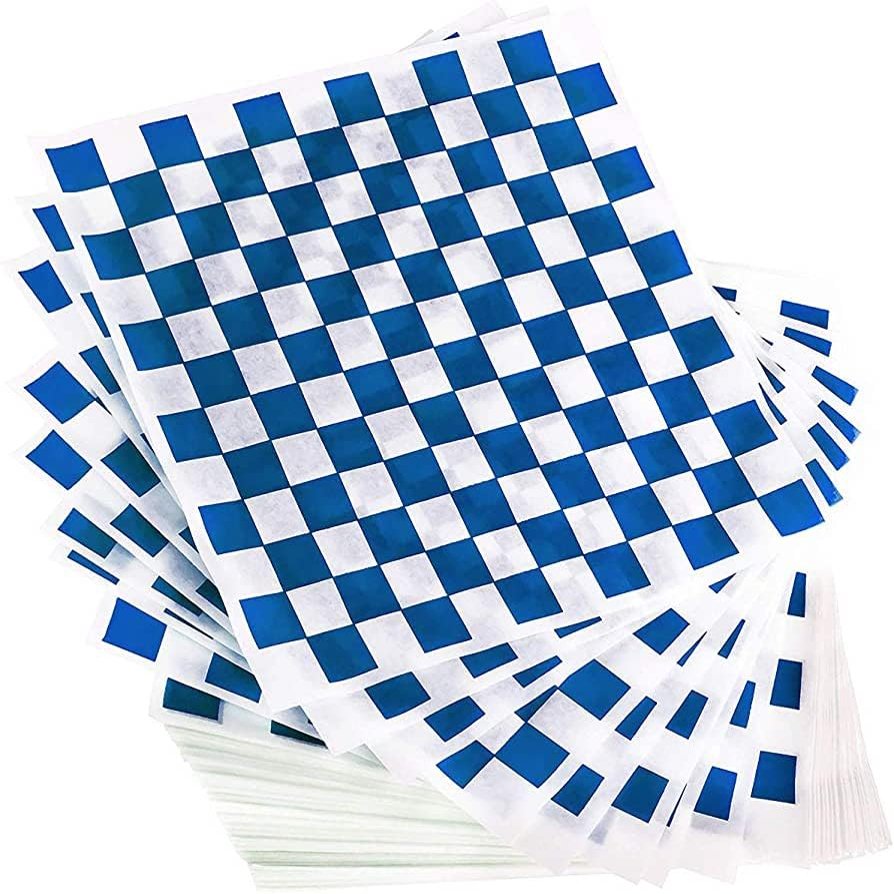 Deli Sandwich Wraps Basket Liners and Food Wrapping Liner Papers by Feronia Packaging of 10 pack (Blue Checked)