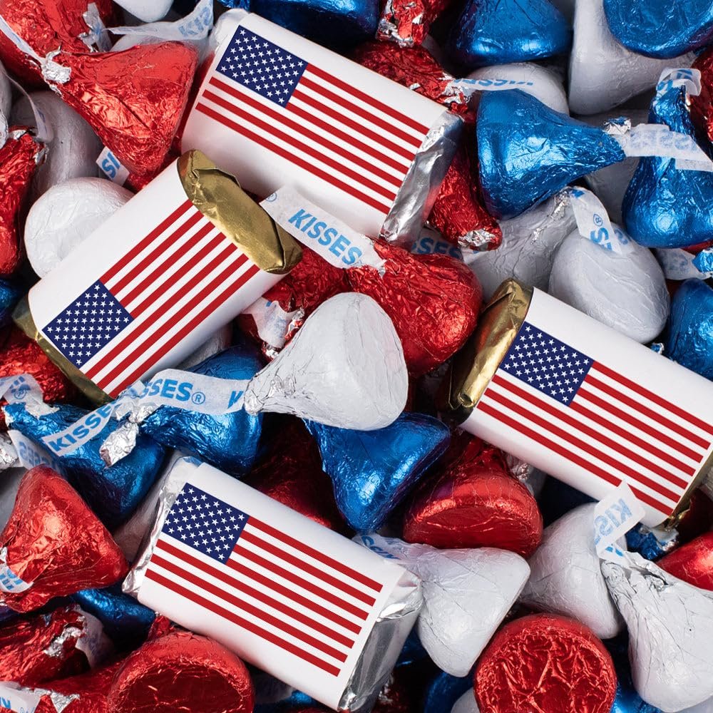 124 Pcs Patriotic Candy Red Silver & Blue Chocolate Mix (1.52 lb) - By Just Candy
