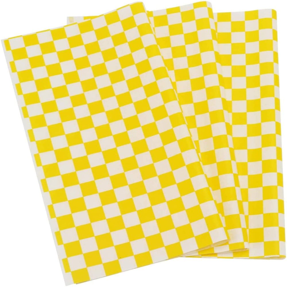 Deli Sandwich Wraps Basket Liners and Food Wrapping Liner Papers by Feronia Packaging of 10 pack (Yellow Checked)