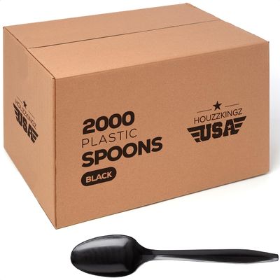 2000 Plastic Spoons Black Medium Weight | Plastic Cutlery Disposable Teaspoons Utensils | Bulk Durable Plasticware Cutlery | Great For Celebrations, Parties, Travels, Events, And Everyday Use