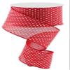 2.5" x 100ft Raised Swiss Dots Wired Ribbon, Red with White view 1