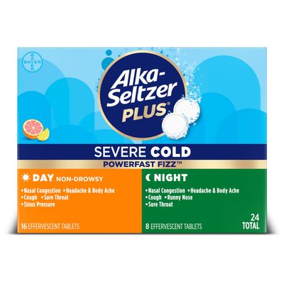 Alka-Seltzer Plus Severe Cold Medicine Day and Night, PowerFast Fizz Day + Night Effervescent Tablets 24 Count