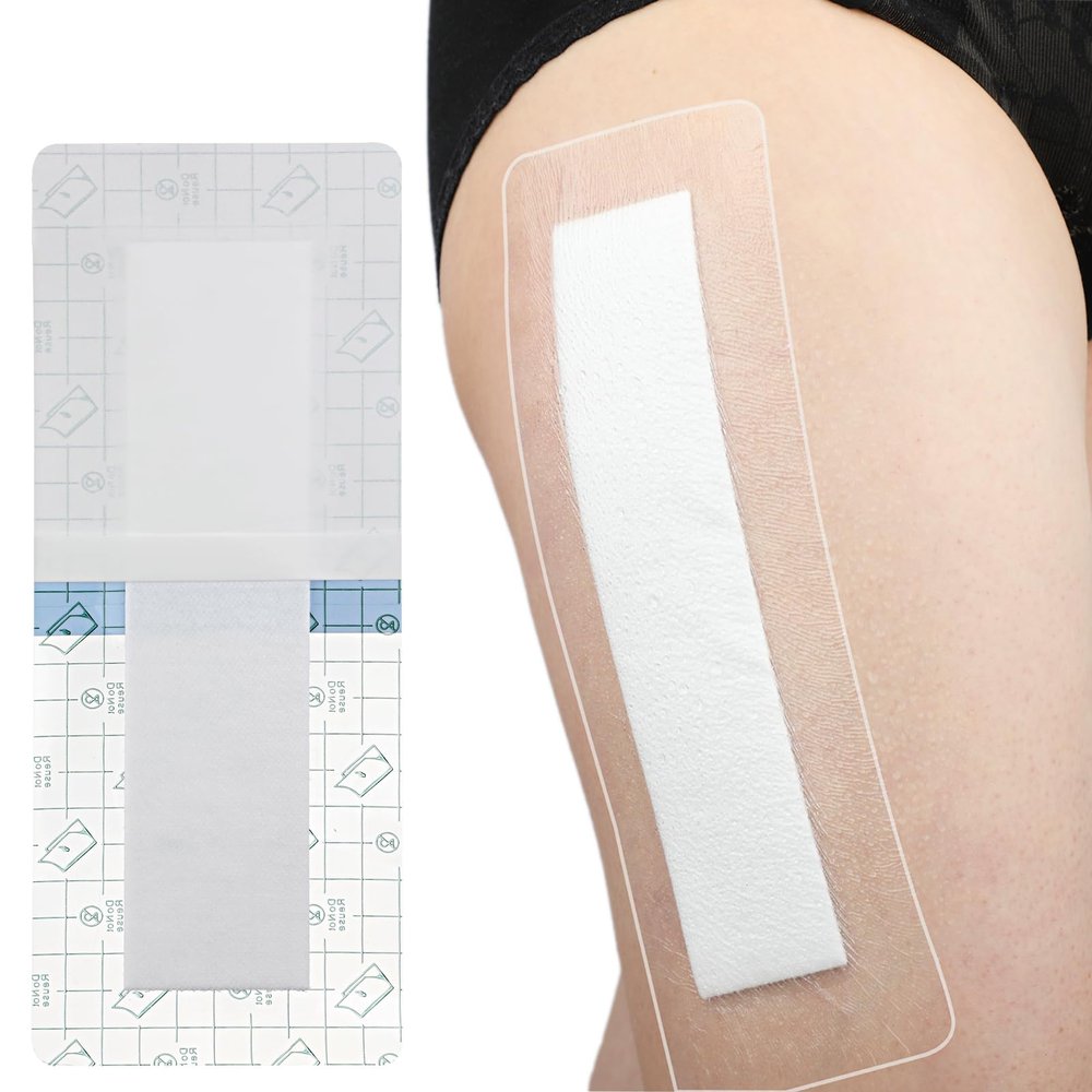 25 Pack 4"x8" Waterproof Adhesive Island Dressing for Knee Replacement Post-Surgery Recovery Bordered Gauze Bandages with Non-Stick Pad for Hip Surgical Incision Care Shower Protection