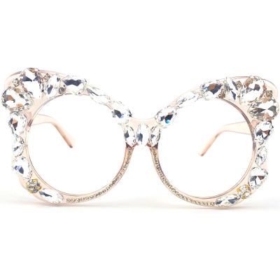 mincl Oversized Cat Eye bling Rhinestones Reading Glasses Female Crystal Frame Eyewear Diamond Reader for Women (brown, 0, multiplier_x)