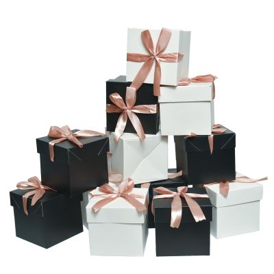 GP SUP 6 Pcs White &6 Pcs Black Gift Boxes with Lids and ribbons, Small Gift Boxes for Christmas Gift Box, New Year Gift Box (Black & White, 4x4x4 Inch)