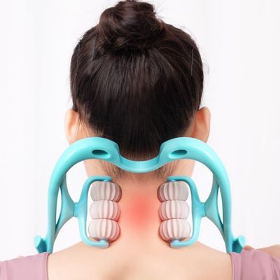 Cervical Massager Manual Shoulder and Neck Massage Multifunctional Neck Massage for Neck Pain Relief (Blue)