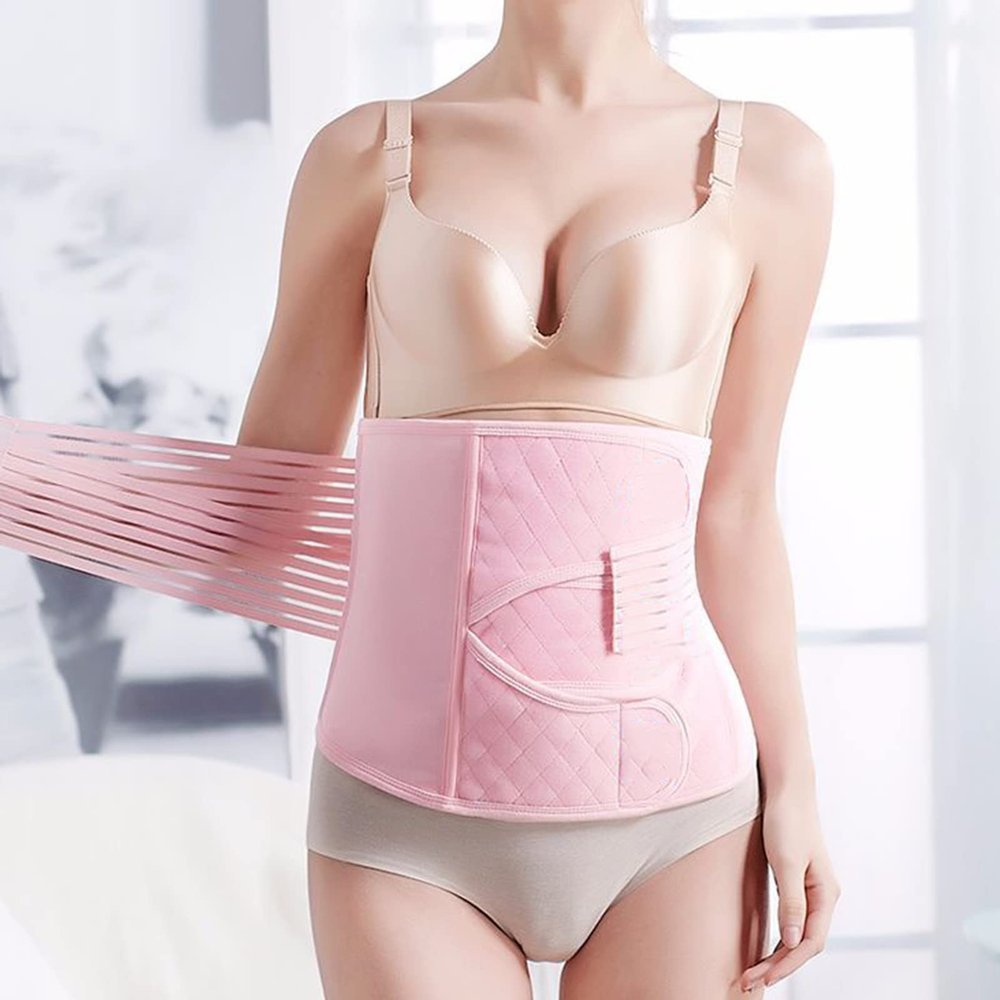 2 in 1 Postpartum Support Recovery Belly Wrap Postpartum Girdle C-Section Recovery Belt Back Support Belly Support Abdominal Binder for Post Surgery Recovery,XL,Pink