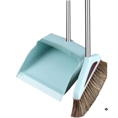 Broom and Dustpan Set Broom Dustpan Combo,Dust Pan Household Broom Mane Bristle Blue AAA Two Pcs -Square