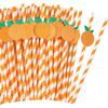 50 Pcs Orange Striped Paper Straws Disposable Drinking Straws Orange Fruit Straws for Fall Leaf Autumn Wedding Baby Shower Decorations Birthday Party Supplies, 0.24 X 7.76 Inches view 1