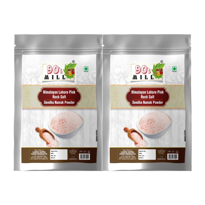 90's MILL Organic Lahori Sendha Sindhav Saindhava Sandha Namak Lavana | Additive-Free, Gourmet Grade, Signature Quality | Rock Salt for Everyday Cooking | Vrat Upwaas Ka Namak-200GM*2Pack