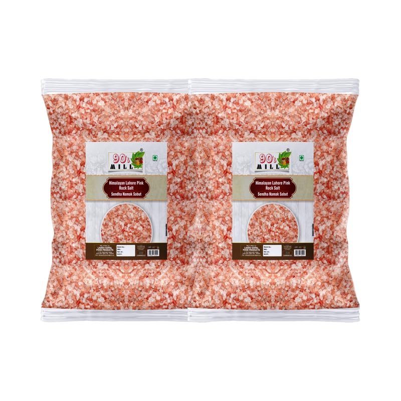 90's MILL Feng Shui Lahori Sendha Pink Crystals Salt Unrefined | Impurity Free Negative Energy Cleanser | Optically Sorted | Natural Pink Rock Salt | Use for Vastu Dosh Remedy-400GM*2Pack